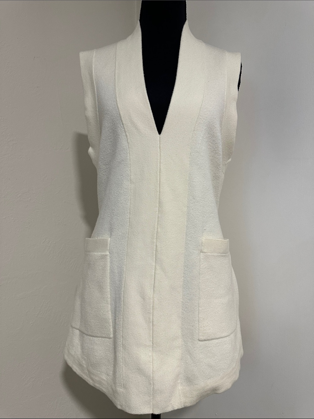 NWT-  Anthropologie  Sleeveless Cream Textured Long Vest Sz  L